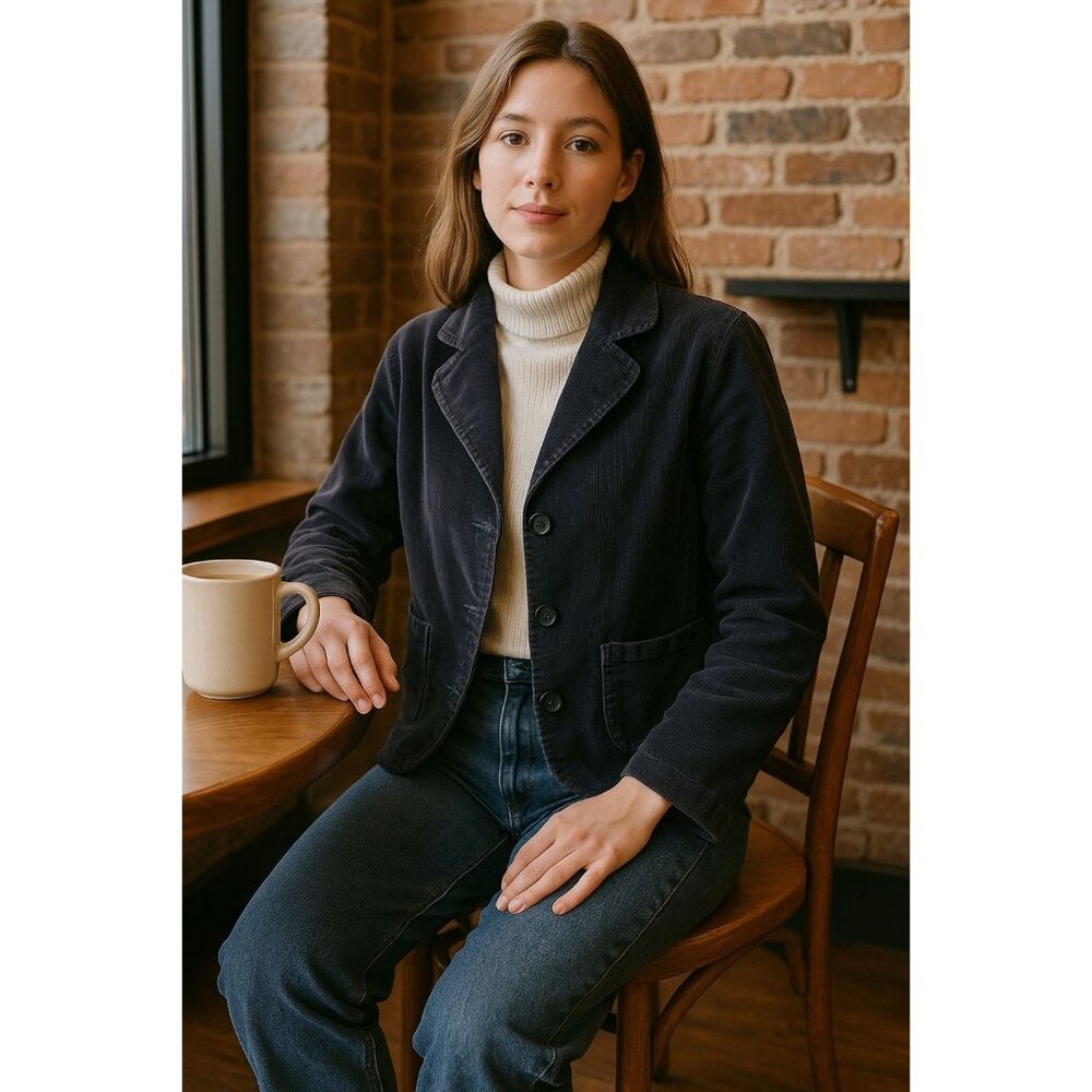 Vintage Y2K St. John’s Bay Corduroy Blazer PM Navy Blue Retro Jacket Cottagecore - Picture 1 of 8